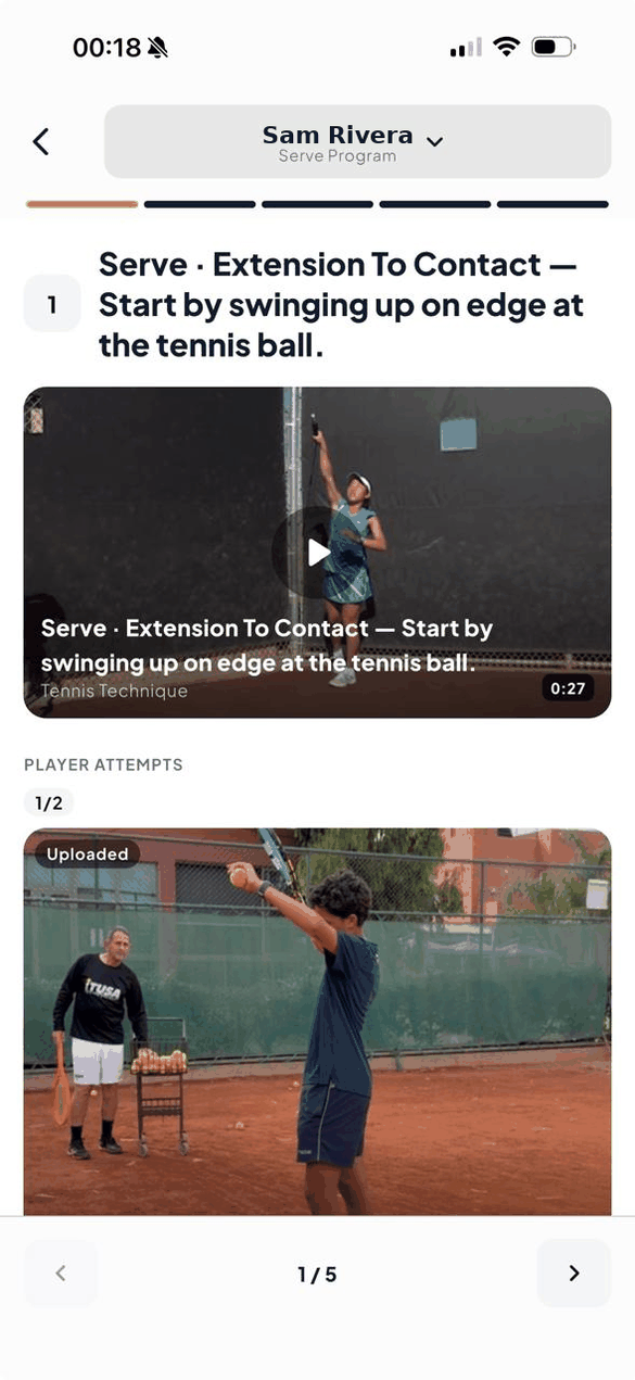Training program screen: the drills of the current cycle
