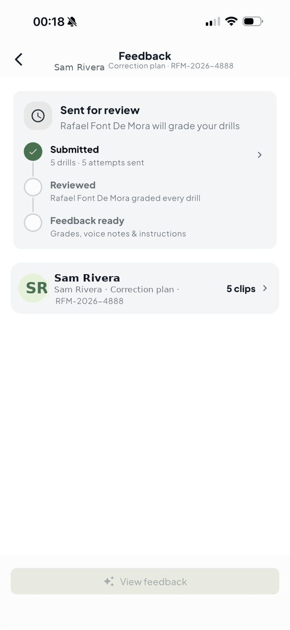 Review screen: drills submitted for Head Coach grading