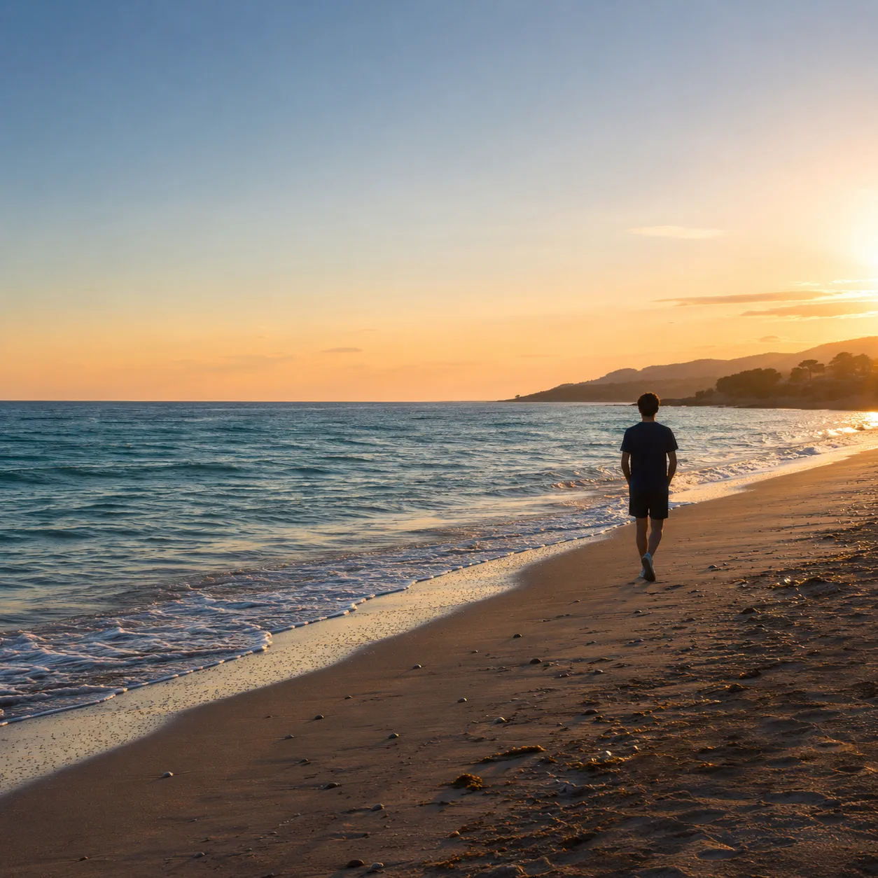 Placeholder — coastline, distant silhouette in recovery, awaiting professional photography