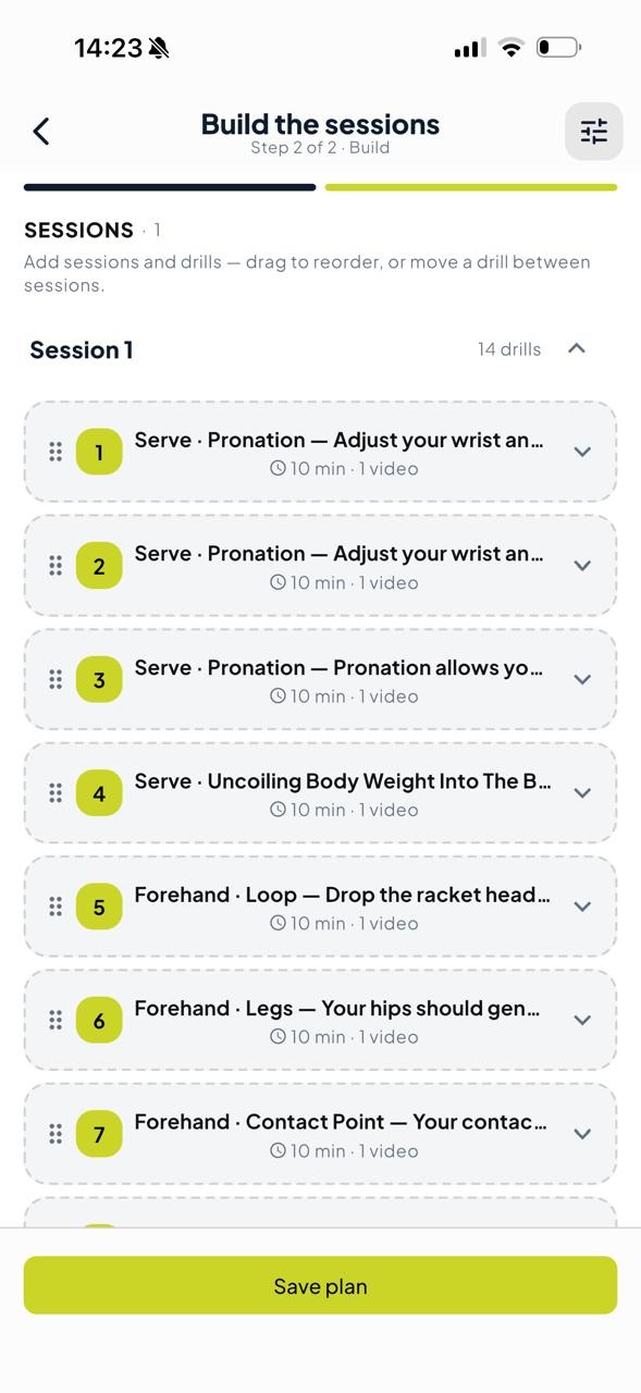 iTUSA app — development plan and objectives screen